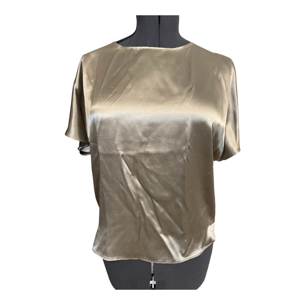 Vintage Ilyse Hart Satin Finish Top Golden Champagne Size Small Women Short Slv